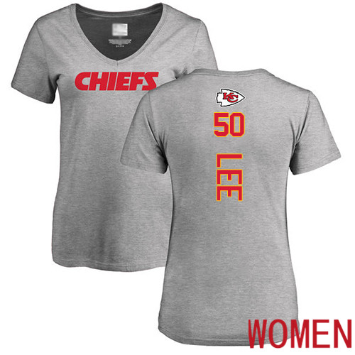 Women Kansas City Chiefs #50 Lee Darron Ash Backer V Neck NFL T Shirt